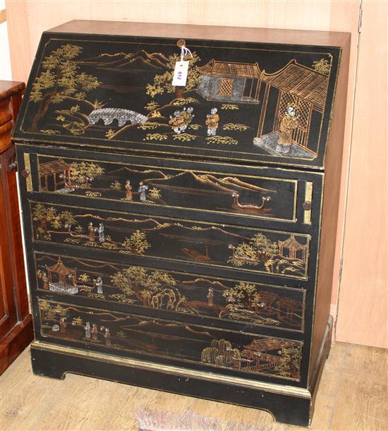 A reproduction chinoiserie painted four drawer bureau W.82cm